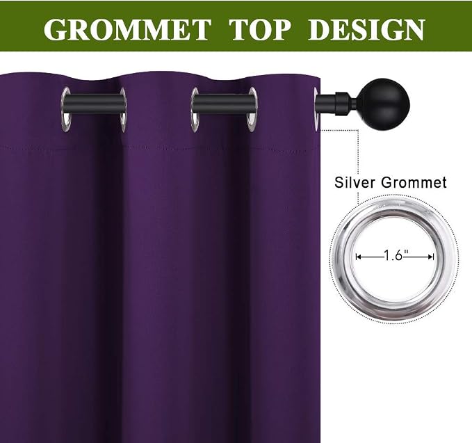 NICETOWN Energy Saving Blackout Darkening Drape, Triple Weave Home Decoration Thermal Insulated Solid Ring Top Blackout Curtain/Drape for Bedroom(1 Panel, 42 x 84 inch, Royal Purple)