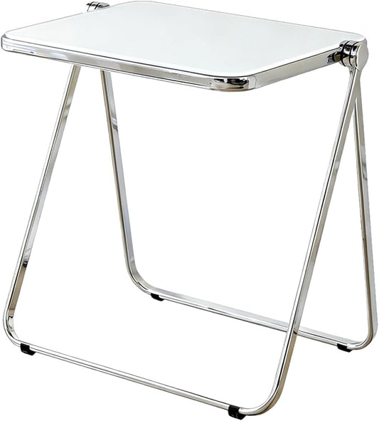 Clear Acrylic Folding TV Tray Table No Assembly Portable Side Desk, Lightweight Compact Computer Table for Small Space Home Office Dorm RV Apartment (White)