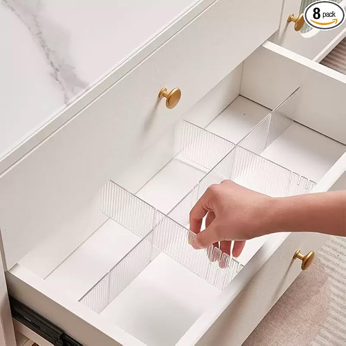 8pcs Adjustable Drawer Dividers Organizer|Expandable Drawer Organizers for Clothes, Kitchen Utensils&Tools, Customizable Drawer Dividers for Drawers|Separadores de Cajones for Storage&Organization