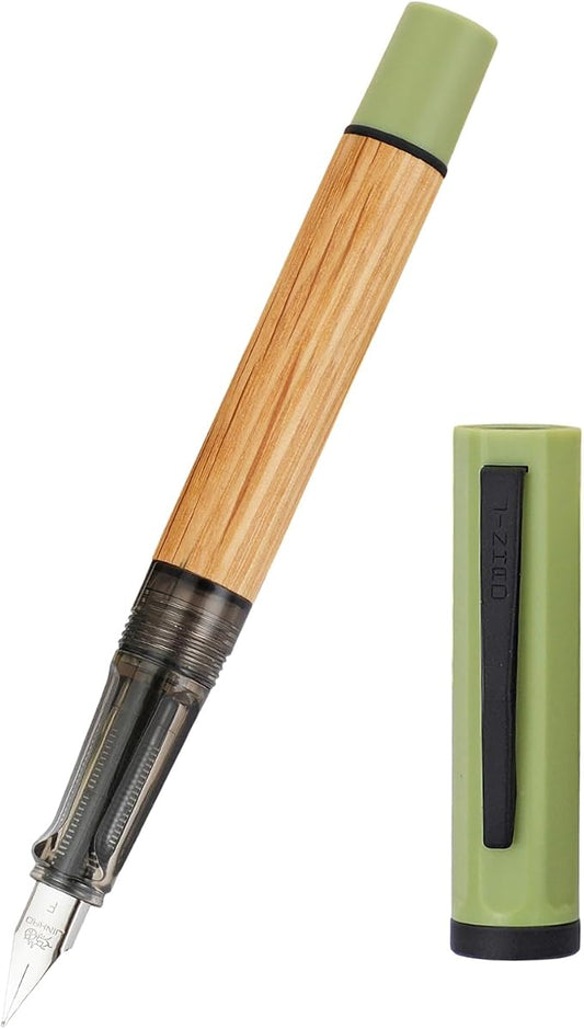 Jinhao 58 Natural Oak Wood Fountain Pen, Fine Nib Writing Pen (Green) | Handcrafted natural oak wood pen with converter. Elegant executive gift for journaling, sketching & calligraphy