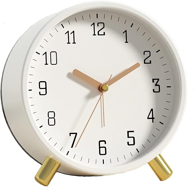 SHISEDECO Small Analog Alarm Clock, Battery Operated Desk Clock, White | Bedside Analog Non-Ticking Silent Small Deskclock Battery Operated for Living Room, Bedroom, Office