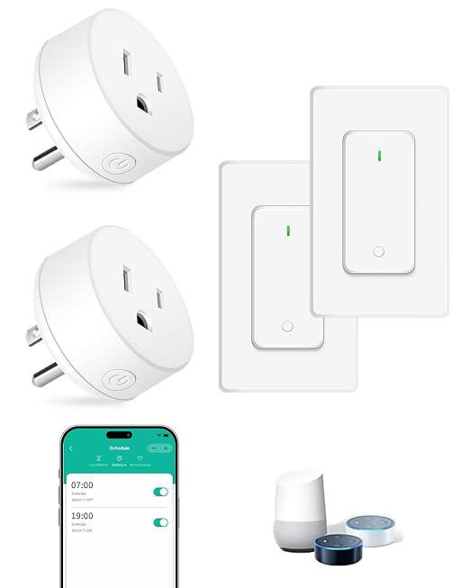 NineLeaf Smart Plug, WiFi Smart Plugs Work with Alexa/Google Home via Tuya, Wireless Outlet Timer w APP Remote Control, 2.4GHz WiFi Only, No Hub Required, TUV FCC Listed,2 Set (2outlets+2switches)