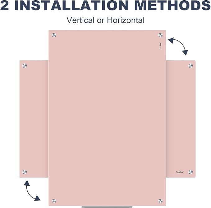 Glass Whiteboard, 36x24 Inches Magnetic Glass Dry Erase Board, Pink White Board for Wall Office School Classroom Home, 3x2 Feet Large White Board Wall Mounted