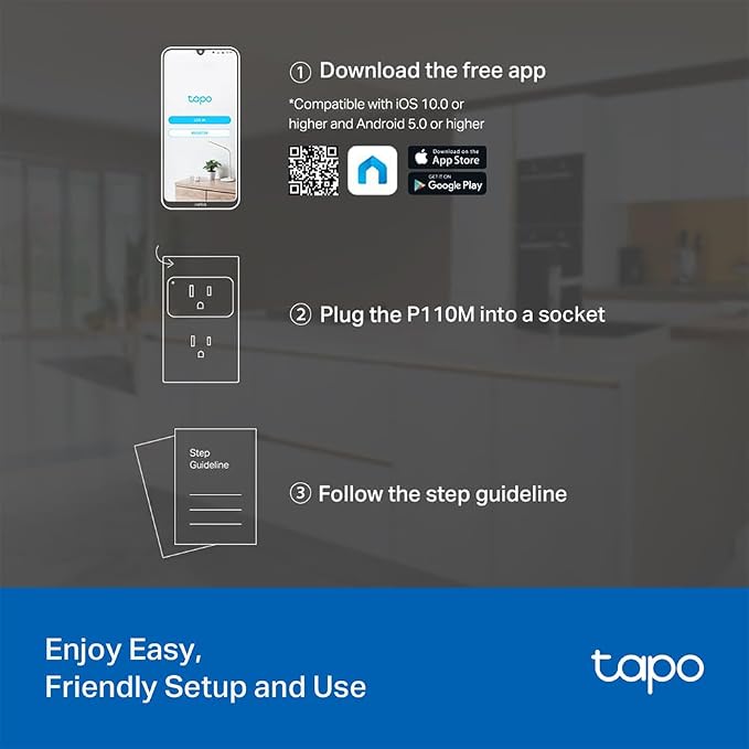 TP-Link Tapo Smart Plug Mini, Matter Compatible, Compatible with Alexa, Google Home & Samsung SmartThings, Energy Monitoring, 15A, UL Certified, 2.4G Wi-Fi Only, Tapo P110M(2-Pack)