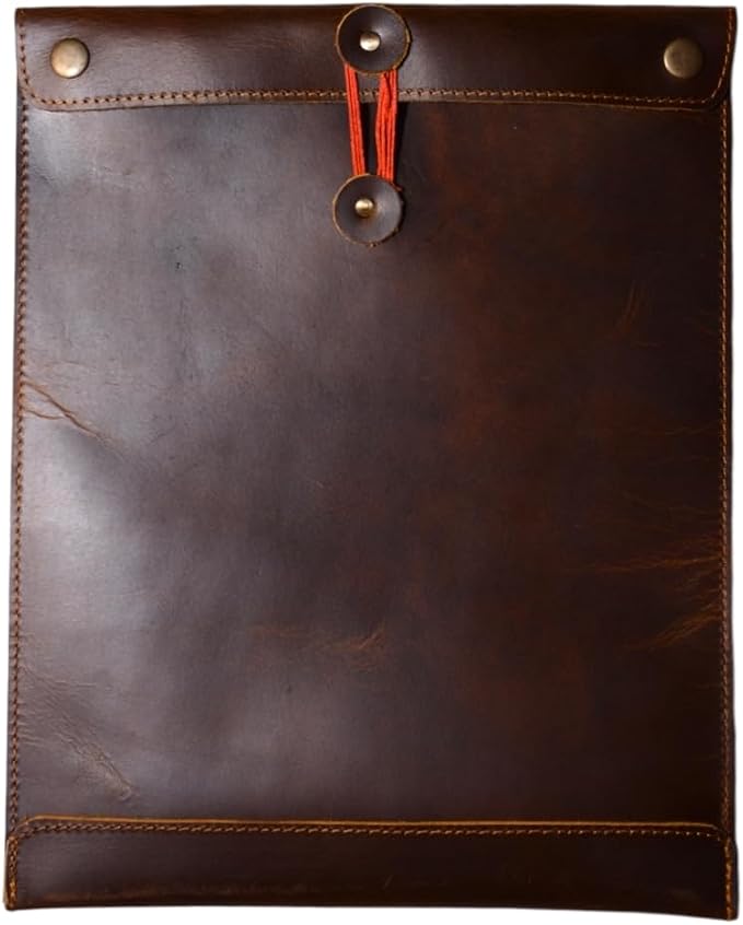 Leather Mailing Envelope Document Holder, Leather Portfolio Binder,A4 Letter Size Filing Folder,Gummed Folder Case Vertical Protector, Office Padfolio, Handmade Desk Accessories (Bourbon Brown)