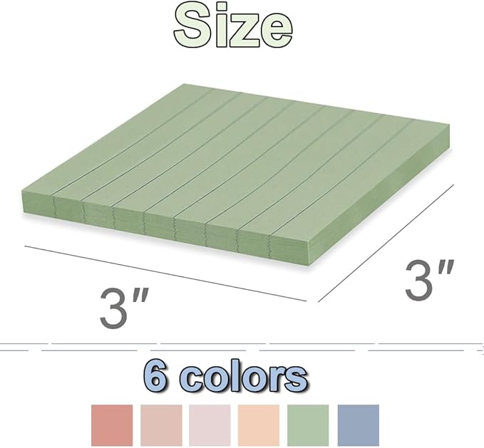 (72 Pack) Lined Sticky Notes 3x3 in,Notepads with Lines,Ruled Stickies Super Sticking Power,Office School Memo Note Pads Vintage Colors,Post on Windows Doors,Recyclable,Easy to Write on