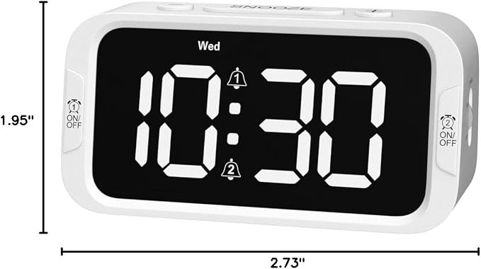 Odokee Digital Dual Alarm Clock for Bedroom, Easy to Set, 0-100% Dimmer, USB Charger, 5 Sound Adjustable Volume, Weekday/Weekend Mode, Snooze, 12/24Hr, Battery Backup, Compact Clock for Bedside(White) | Easy to Set Alarm Clock with Weekday/Weekend Mode...