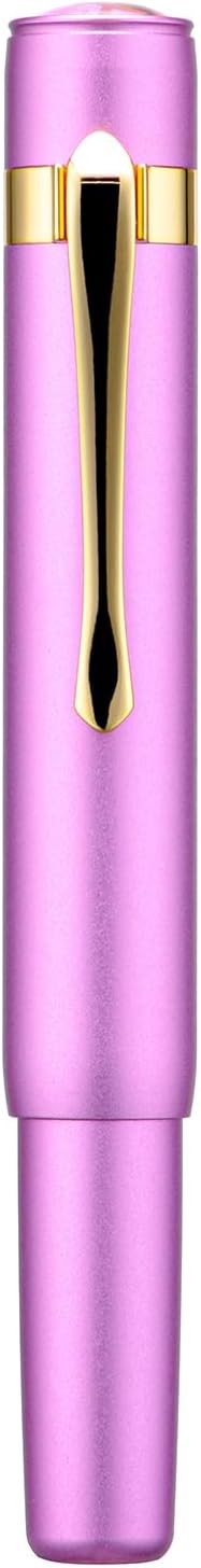 HONG DIAN M2 Black Forest Mini Fountain Pen, Long Blade Nib & Sleek Shape Aluminium Short Pocket Travel Pen (Lilac Purple)