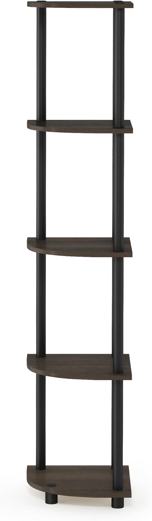 Furinno TURN-N-TUBE Corner Shelf Set of 2, 5-Tier Corner Bookshelf, Open Storage Shelves, for Organization and Storage, Living Room, Home Office, Garage, Dark Brown Grain