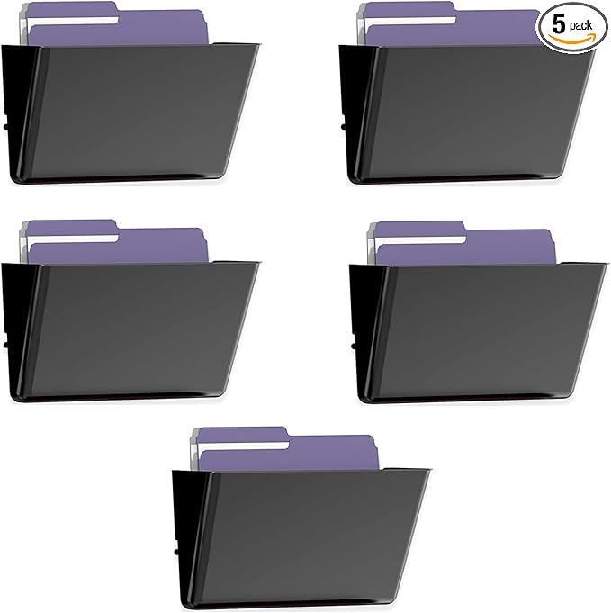 MINDEPOT 5 Pockets Acrylic Wall File Organizer, Wall File Holder Black | Single Wall File Organizer Save Space Sturdy Acrylic Material