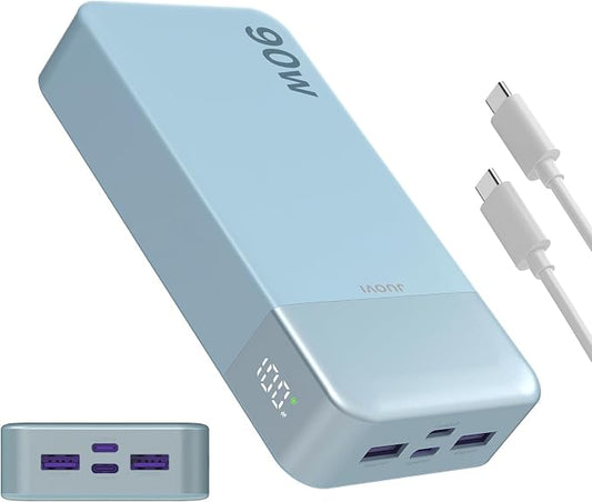JUOVI Portable Charger, 90W Laptop Power Bank 20000mAh Portable Phone Charger, Power Bank Fast Charging with 2 USB-C & 2 USB-A Ports,Battery Bank for MacBook iPhone 17/16/15 Series, Galaxy (Blue)