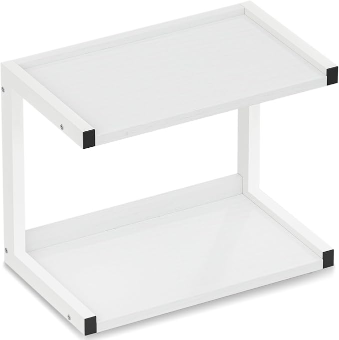 MARTY Kitchen Counter Shelf Organizer, 2 Tier Coffee Station/Bar Organizer | Spice Rack for Countertop, Mugs Cups, Desk Shelf Riser, Bathroom Counter Organizer, Wood+Metal, White