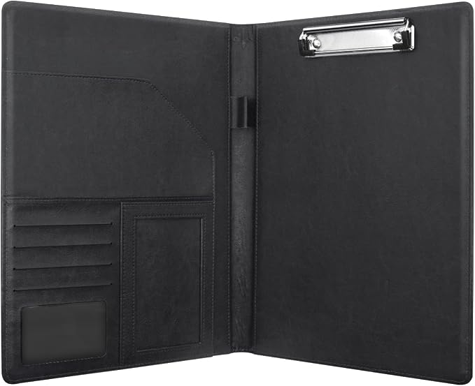 Padfolio Business/Resume Portfolio Folder, Marble Leather Interview Organizer with Legal Pad Folder Clipboard for Men/Women, Black+Gold