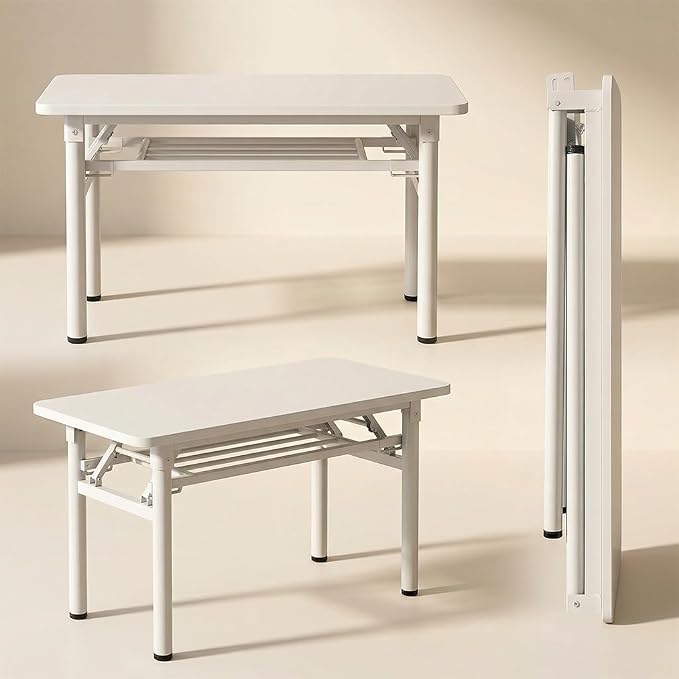 Folding Desk for Small Spaces, 39.4 Inch Foldable Computer Desk, No Assembly Required, Space Saving Portable Study Table for Compact Home Office, Bedroom, Dorm, Apartment, White