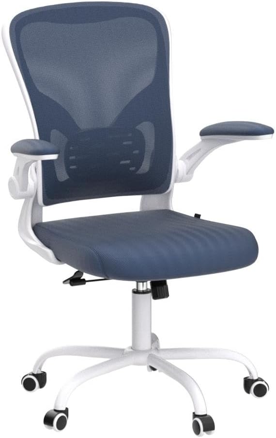 Flysky Mesh Office Chair, Ergonomic Computer Desk Chairs for Home Office - with Comfy/Comfortable Flip-up Arm Rests, Lumbar Support, Height Adjustable, 360 Degree Rolling Swivel (Blue)