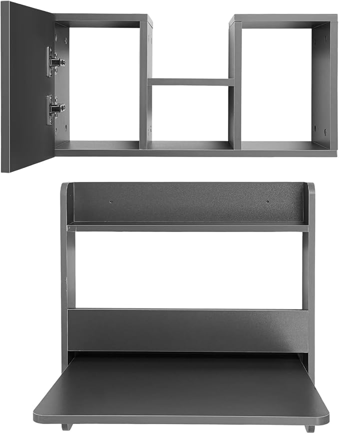 Floating Desk, 24" Wall Mounted Folding Desk with Bookshelf Folding Wall Desks Space Saving Workstation with Storage Shelves for Home Office Bedroom Study Room Small Space
