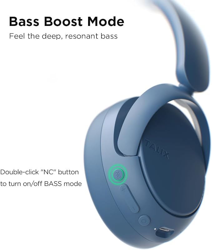 TALIX H30 Hybrid Active Noise Cancelling Headphones, 110H Playtime Hi-Res Audio Bluetooth 6.0 Wireless Over Ear ANC Headphones for Commute/Travel (Blue)
