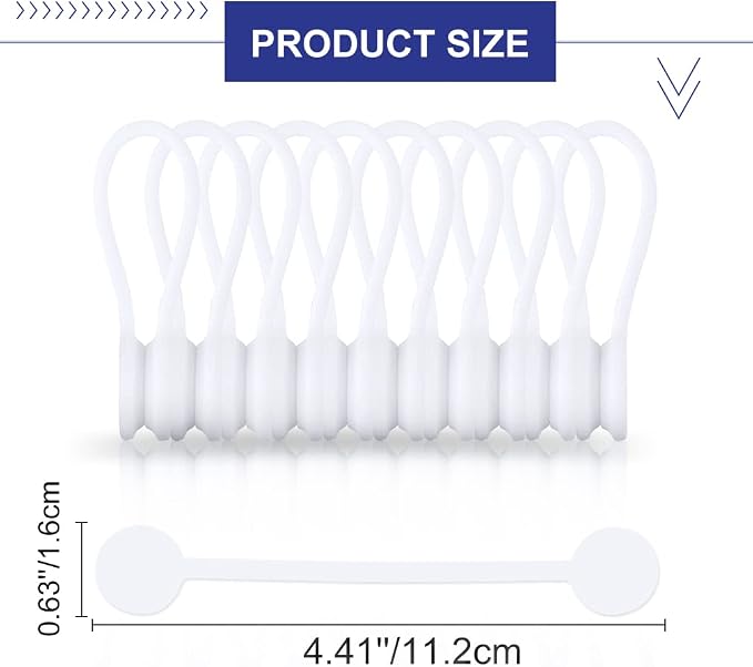 Kanemc Reusable Magnetic Cord Ties,Magnetic Cable Ties(10-Pack, White) | Magnetic Cable Organizer,Silicone Twist Ties for Cable Bundling, Organizing, Earphone Cords Wrap,Bookmarks & Fridge Magnets