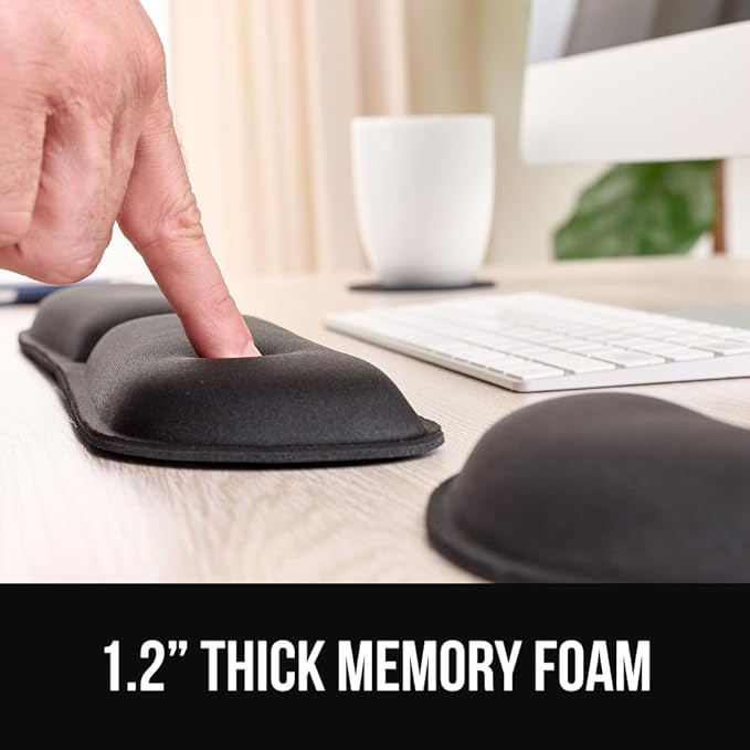 GORILLA GRIP Silky Memory Foam Keyboard Wrist Rest for Computer and Mouse, Ergonomic Typing Support Pad, Desk Office Supplies, Gaming Accessories, Hand & Arm Mousepad Cushion and Coaster Set, Black