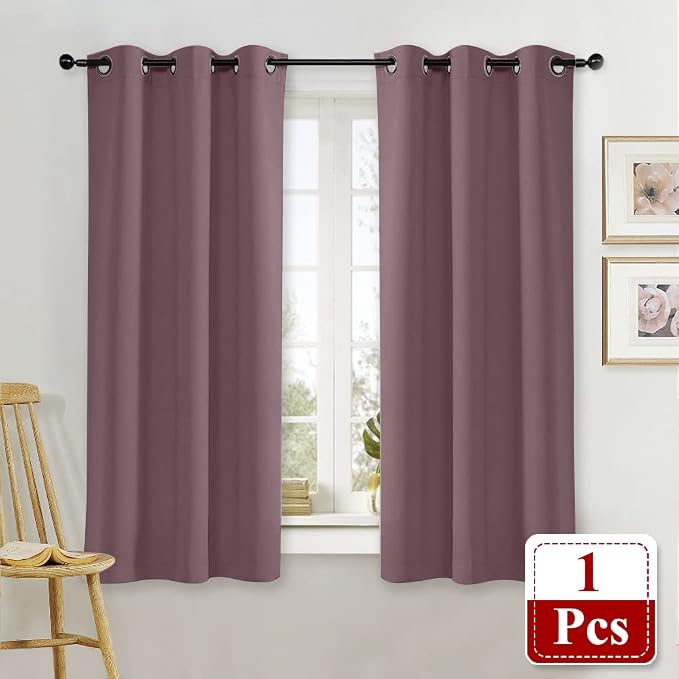 NICETOWN Kitchen Blackout Window Curtain Panel, Dry Rose, 1 Panel, 42 by 63 inches Long, Home Fashion Thermal Insulated Solid Grommet Room Darkening Drape for Apartment