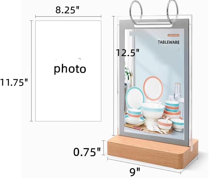 6 Pages A4 Flip Acrylic Sign Holder,Clear Desktop Double Display Holder Wood T Type Menu Holders Display 12 Sides Picture Paper Card Store Retail Show Fair -Vertical (8.25x11.75 inch)