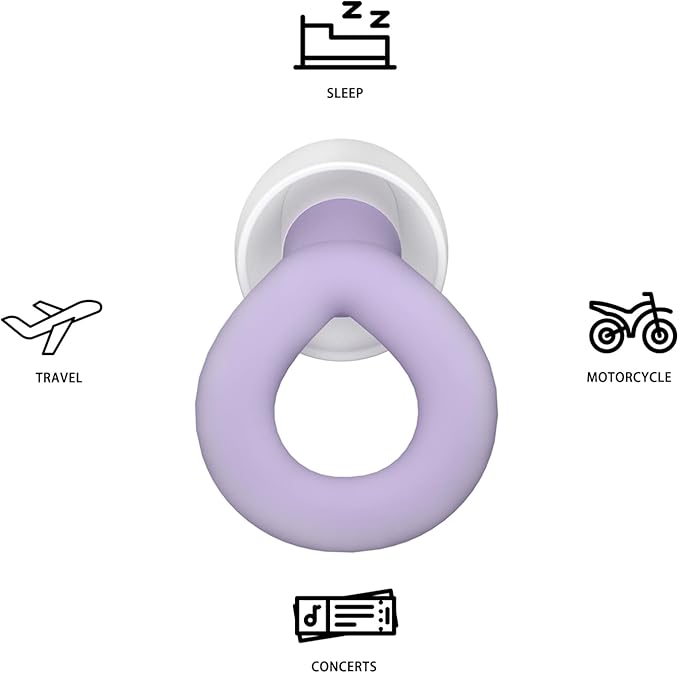 Silicone Ear Plugs for Noise Reduction, Reusable Ear Plugs for Sleeping Noise Cancelling, Concerts, Motorcycle, Travel & Hearing Protection NRR 33dB - 8 Ear Tips in XS/S/M/L, Purple