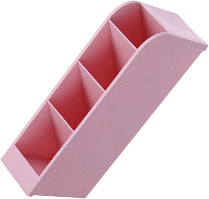 4-Grid Vertical Desk Organizer, Plastic Pen Holder | Pencils & Markers & Pens | Multifunctional Stationery Caddy | School Home Office(Pink)