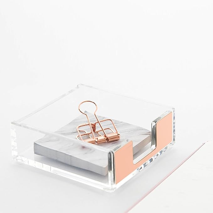 NatSumeBasics Rose Gold Sticky Note Holder Clear Post Note Holder Acrylic Memo Pad Holder Dispenser for Office Essentials Aesthetic Desk Accessories (Rose Gold)