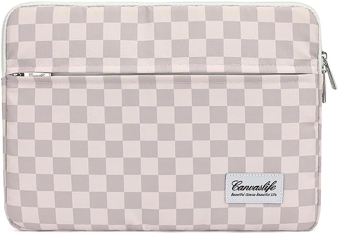 Canvaslife Neutral Checker Pattern Laptop Sleeve 15 Inch 15.6 Inch Waterproof Shockproof Laptop Bag Case with Front Pocket