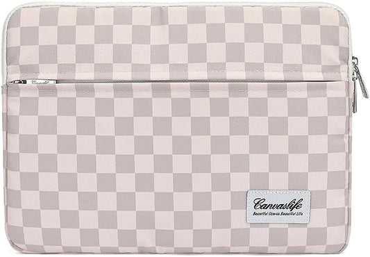 Canvaslife Neutral Checker Pattern Laptop Sleeve 15 Inch 15.6 Inch Waterproof Shockproof Laptop Bag Case with Front Pocket
