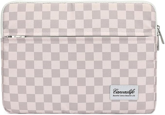 Canvaslife Neutral Checker Pattern 13 inch Canvas Laptop Sleeve with Pocket 13 inch 13.3 inch Laptop 13 case13 Sleeve