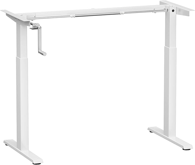 COSTWAY Crank Standing Desk Frame, Manual Hand Crank Workstation Base, Ergonomic Sit to Stand Base w/Foldable Crank Handle, Hook, Cable Management Rack (White)