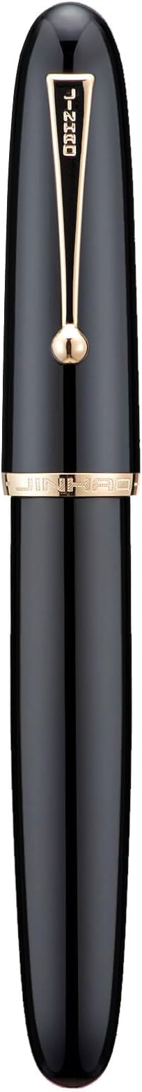 Jinhao 9019 DaDao Series Fountain Pen, Size 8 Extra Fine Nib with Large Ink Converter, Piano Black Acrylic Design Smooth Writing Pen (Gold Trim)