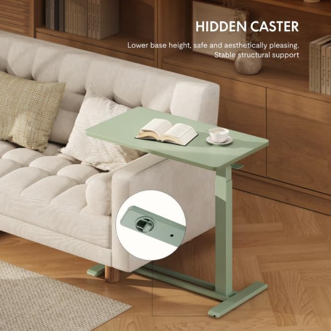 FLEXISPOT H7 Adjustable Overbed Bedside Table with Wheels Pneumatic Mobile Standing Laptop Desk Rolling Computer Cart Movable Overbed Table Hospital Home Use (27.6" W x 15.7" D,Mint Green)