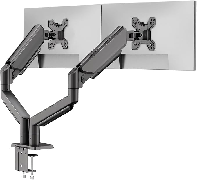 Dual Gas Spring Monitor Arm for 13-32 Inch Monitors, Desk Mount | Supports 19.8 lbs/Arm | Smooth Gas Spring | Full Motion | C-Clamp & Grommet | Cable Management | VESA 75×75/100×100 mm