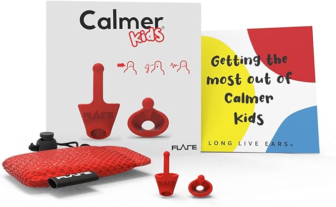 Flare Calmer Kids | Ear Plugs Alternative | Daily Noise Relief | Sound Sensitivity | Stress Relief | No Muffling | Improve Wellbeing | Comfy, Reusable, Soft Silicone Earplugs | Earplugs | Red