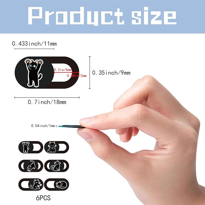 6Pcs 6 Styles Cat Camera Cover Slide Cute Privacy Guard Accessories, 0.04 Inch Ultra Thin Webcam Cover Protector Blocker for Laptop Desktop Computer Tablet Notebook Mini PC Home Office Use