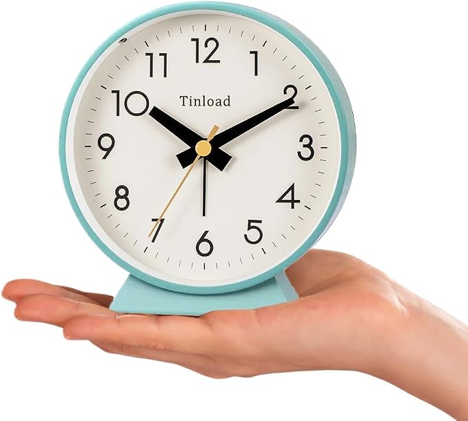 Tinload 4.5" Battery Operated Antique Retro Analog Alarm Clock, Small Silent Bedside Desk Clock,Lighted on Demand, Battery Operated, Snooze, for Living Room, Bedroom, Bedside, Desk(Green)