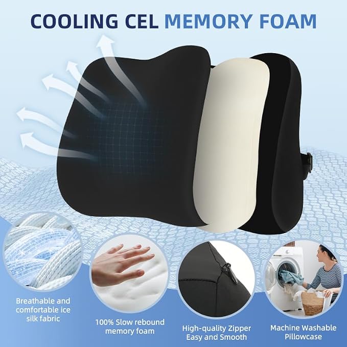 Lumbar Support Pillow for Office Chair, Memory Foam Lumbar Pillow for Lower Back Pain Relief (xiaoyaokaoblack)