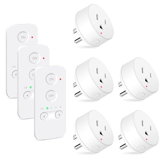 NineLeaf Remote Timer Switch, 500FT Long Range Wireless Plug in Light Switch, Easy Setup Remote Outlet, Programmable On/Off Control for Fans, Lights, Household Appliances,3Remotes 5Outlets