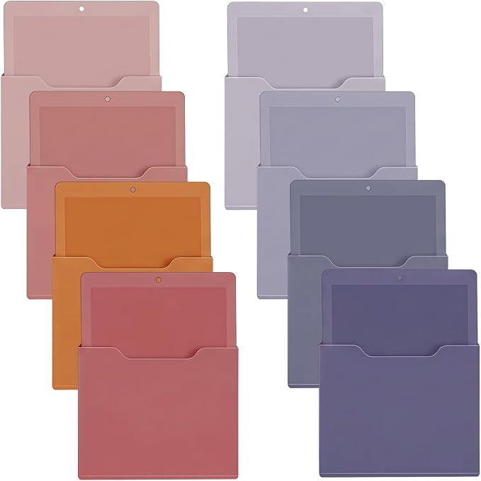 Gilprop 8 Pack Magnetic File Holder, 10"x13"x1.2" Magnetic Wall File Folders for Whiteboard, Hanging Classroom Organizer Storage, Refrigerator Magazine Holder for Mail Letters Paper Desk Office