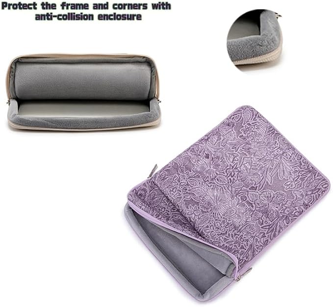 Kinmac 360° Protective Vertical Laptop Sleeve Case Cover Bag (Purple Flower PU, 15 inch-15.6 inch)