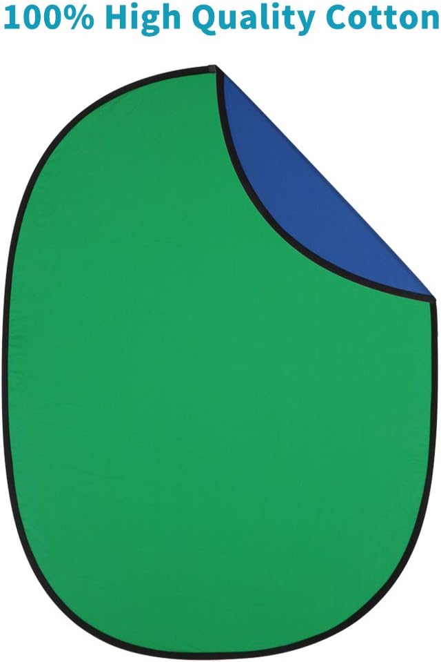 5X3.3ft (1.5mX1m) 2 in 1 Polyester Muslin Green and Blue Backdrop Portable ChromaKey Pop-Up Collapsible Reversible Photography Screen Background