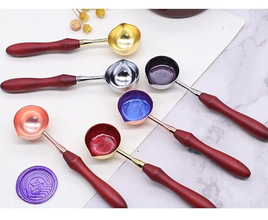 4pcs Wax Seal Spoon with Wooden Handel Wax Sealing Stamp Melting Spoon WaxSeal Warmer WaxSealSpoon Set for Wedding Invitations