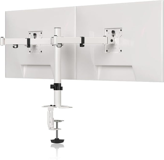 Pholiten Dual Monitor Stand, Heavy Duty Adjustable Monitor Arm Desk Mount for 2 Screens up to 42Inches, Tilt, Swivel, Rotate, Supports Tilt, Swivel, Rotate, Supports 22 lbs per Arm,White