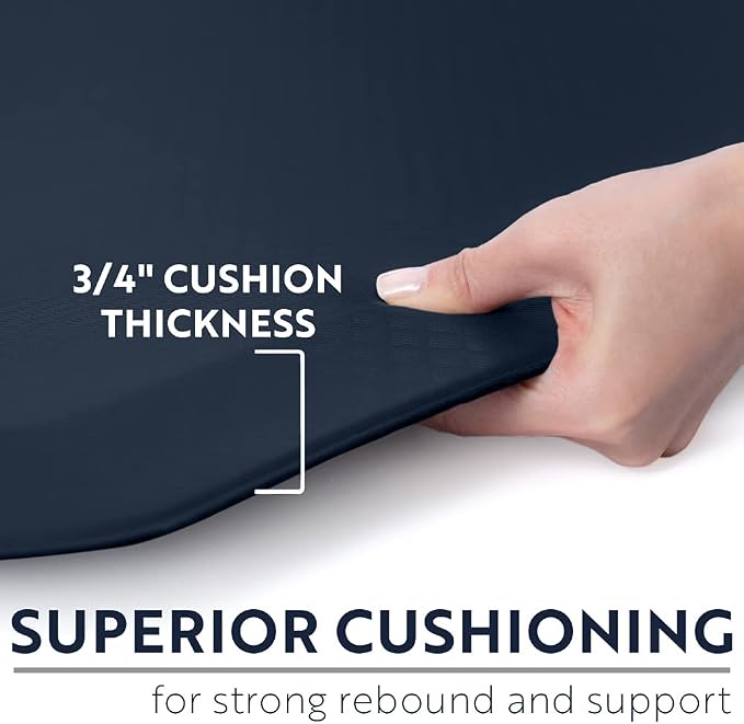KANGAROO Anti Fatigue Mats for Kitchen Floor, 58x20, Reduce Foot, Knee, Back Pressure, 3/4 Inch Thick Cushioned Ergonomic Mat, Waterproof Comfort Rug for Under Sinks, Standing Desk, Store Floors, Navy