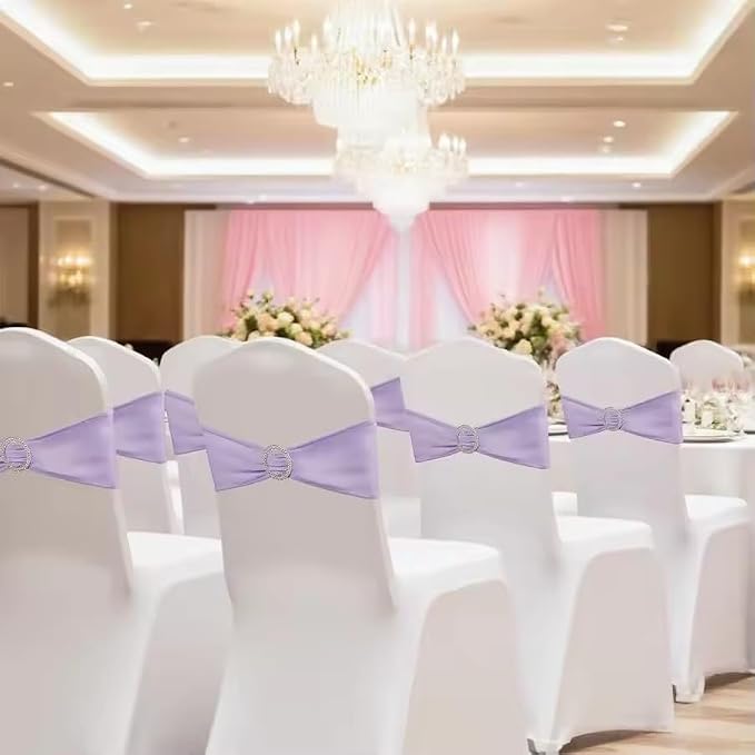Tvoip 10PCS Chair Cover Stretch Band with Buckle Slider Sashes Bow Wedding Banquet Chair Decoration (Purple)