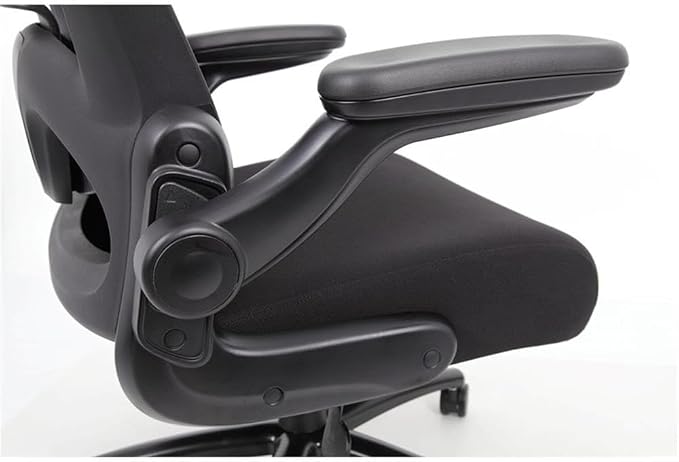 Pemberly Row Heavy Duty Flip Arm Mesh Task Chair, 400 lbs Weight Capacity, Black Upholstered Seat, Adjustable Tilt and Lumbar Support, Steel Base with Casters, Ergonomic Office Chair 30.5"W X 30"D X
