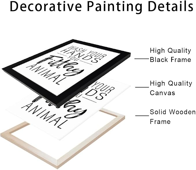 Bathroom Quotes Wall Decor, Black and White Bathroom Wall Art, Toilet Decor Signs Small Black Framed Canvas Art for Kid's Washroom