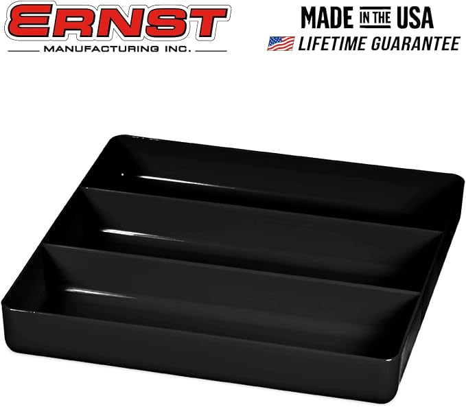 Ernst Manufacturing Stackable Home, Office & Workshop Tray in Black with 3 Compartments - Ideal for Mechanics, Electricians, Plumbers, Crafting, Hobbies - Impact Resistant, Fits in Drawers